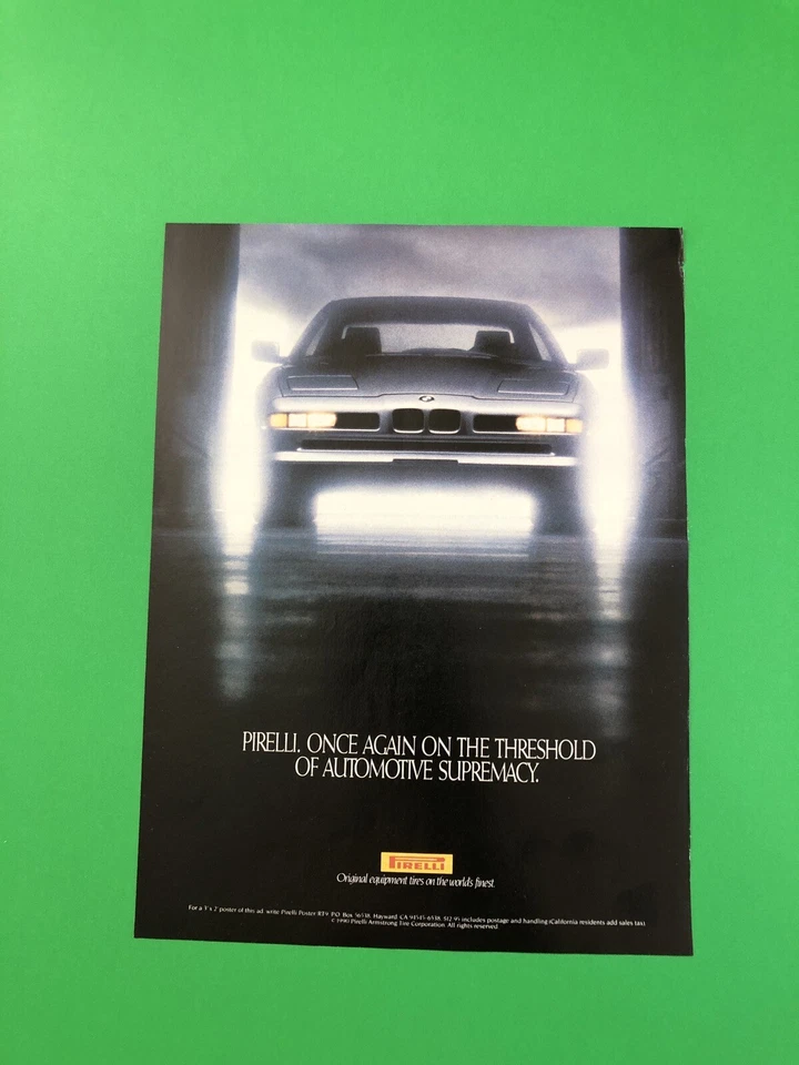 BMW 850 1989 1990 1991 ORIGINAL VINTAGE ANUNCIO IMPRESO ANUNCIO IMPRESO PIRELLI Foto 1 de 1