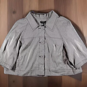 SANDRO Blazer Womens Size 3X Plus Brown Micro Striped Sportswear Cropped Jacket - Picture 1 of 8