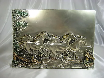 Antique Italian Running Horses Sterling Silver Plated Arg 925 Plaque Signed • 391.24$
