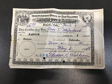 1947 Independent Order of Odd Fellows Official Certificate