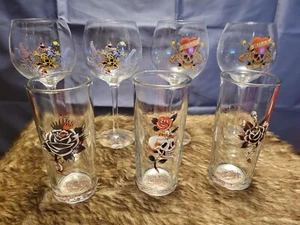 ED HARDY Glassware - 4 wine glasses and 3 drinking glasses - Picture 1 of 1