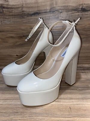 💎TALLA 10M💎 STEVE MADDEN Mujer Beige Plataforma Skyrise Puntera Tacón Bloque Foto 1 de 4