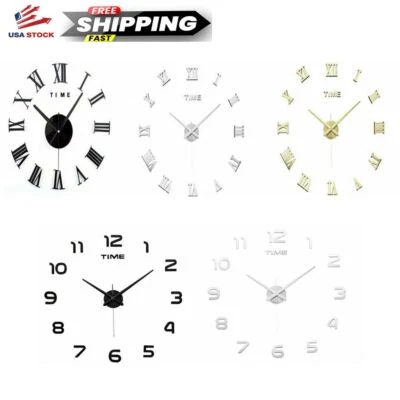 DIY Modern Large Wall Clock 3D Mirror Surface Sticker Home Decor Art Design - Image 1 of 4