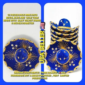 12 pack 6 inches blue and gold mini sombrero charro mexican hats - Picture 1 of 15
