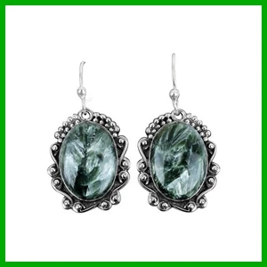 Seraphinite Stone Sisters Gift Dangle Drop Earrings Jewelry 925 Sterling Silver - Picture 1 of 7