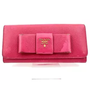 PRADA Saffiano Ribbon Leather Long Wallet Purse Authentic from Japan - Picture 1 of 18