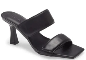 Open Edit Sandals Size 8 Qarly Heeled Black Open Square Toe Slip On Heels - Picture 1 of 8