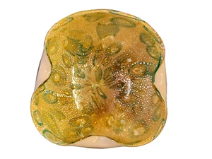 Large Murano Glass Fratelli Toso Millefiori 3 Lobes White Ground Gold and Green - Picture 1 of 11