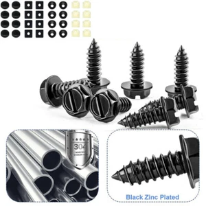8 PCS Black License Plate Screws Stainless Steel Bolts Caps Car Dealer Fasteners - Bild 1 von 8