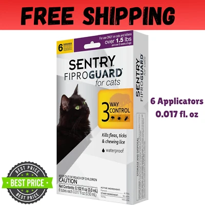 Gotas tópicas para pulgas y garrapatas Sentry Fiproguard para gatos 6 dosis tratamiento control Foto 1 de 4