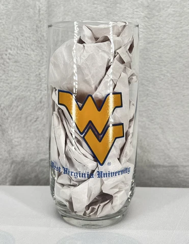 Vintage West Virginia University Mountaineers 6" Glass 16 oz Tumbler - EUC Cover