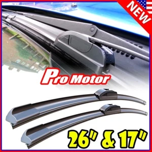 26" + 17" OEM Quality Bracketless Windshield Wiper Blades J-Hook Pair All Season - Picture 1 of 5