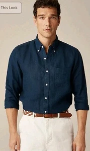 J Crew Baird McNutt irisches Leinen Knopfleiste marineblau Tinte Landhaus Country Club neu - Bild 1 von 11
