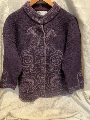 Cárdigan suéter Harley of Scotland para mujer L púrpura lana merino tejido cachemir Foto 1 de 4
