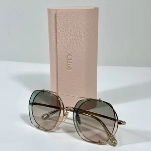 Chloé 56 mm runde rechteckige wandelbare Sonnenbrille gold beige grün NEU Designer - Bild 1 von 24