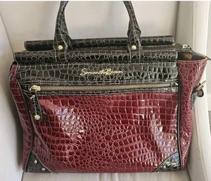 Travel Bag/Suitcase/Tote, Red Faux Leather. Crocodile Print. - Picture 1 of 10