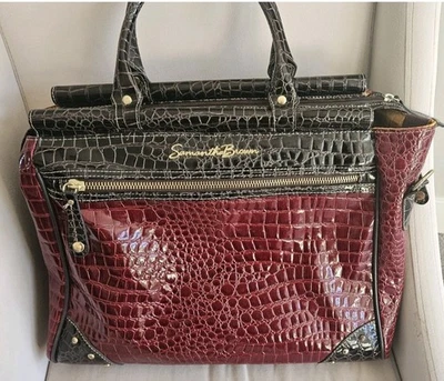 Travel Bag/Suitcase/Tote, Red Faux Leather. Crocodile Print.  - Image 1 of 4