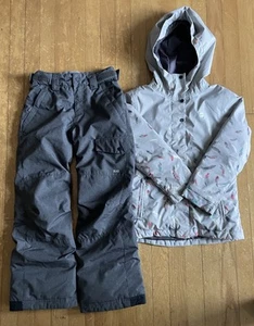 Girls Orage Ski Jacket/Pant Set, Size 8, Light Grey With Feathers And Dark Grey - Picture 1 of 9