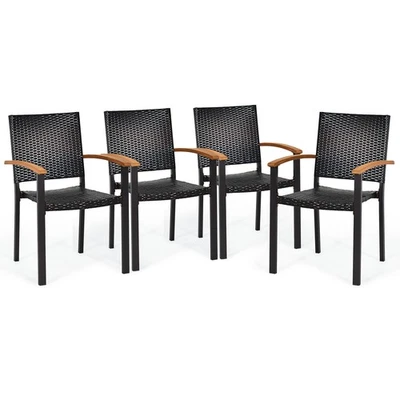 Juego de 4 sillones de comedor de ratán para patio Patiojoy con marco de acero Foto 1 de 4