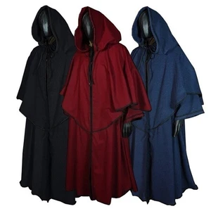 Middle Age Halloween Cloak Hooded Robe Cloak Robe Monk Cloak Cosplay Wizard Cape - Picture 1 of 17