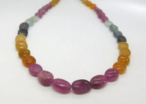 Natural Multi Sapphire Smooth Oval Nugget Beads,Sapphire Smooth Beads,Multicolor - Picture 1 of 4