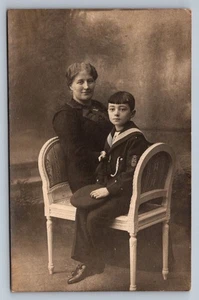 Postcard RPPC Formal Studio Portrait Woman & Boy in Sailor Suit N455 - Picture 1 of 2