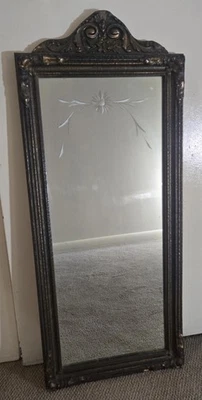 Antique 1920’s NURRE ? Etched Ornate Gold Framed Carved Wood & Gesso Wall Mirror - Image 1 of 4