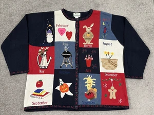 VTG Quacker Factory Sweater Womens Size 2X Novelty Holiday Calendar Grandma Knit - Picture 1 of 9