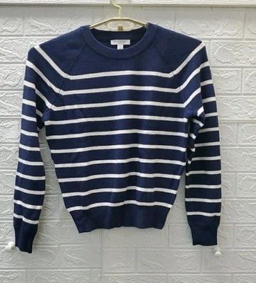 Nuevo Suéter Ann Taylor Acanalado Cuello Redondo Rayas Cuña Azul Marino/Blanco Talla Mediana Foto 1 de 4