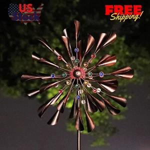 Large 79In Copper Kinetic Wind Spinner Multi-Color Seasonal LED Lighting Solar - Picture 1 of 7