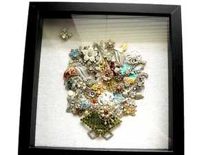 Vintage Framed Jewelry Art Flower Bouquet Shadow Box Floral Art - Picture 1 of 6