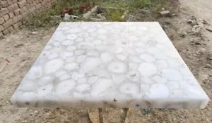 21"x21" White Quartz Agate Coffee Table Top Mosaic Stone Art Home Decor - Picture 1 of 5