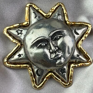 JJ JONETTE Vintage 2-Tone Sun Face Pin Brooch - Picture 1 of 10