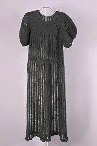VTG Women's 30s Black Knit Dress Sz S 1930s Handmade - Picture 1 of 7