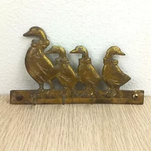 Vintage Brass Mountable Key Hanger Decorative Duck Flock Missing 1 Hook - Picture 1 of 7