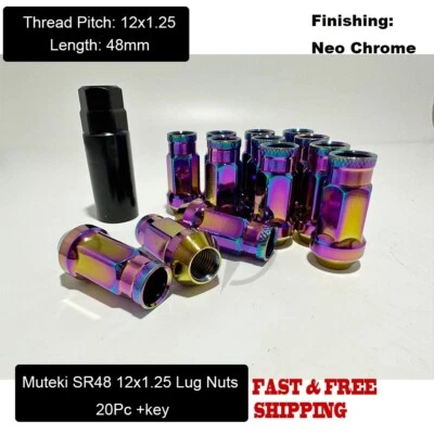 20+key Neo Chrome 12x1.25 JDM SR48 Racing Lug Nut For Subaru BRZ Impreza WRX STI - Image 1 of 4