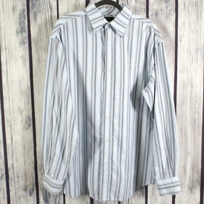 Sean John XL Blue Brown White Striped Cotton Long Sleeve Button Down Shirt (P24) - Image 1 of 4
