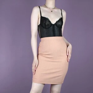 VINTAGE Peach Nude 80s 90s High Waist Clueless Wool Classic Alexa Mini Skirt 8 - Picture 1 of 8