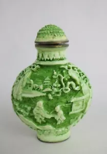 Grün geschnitzte chinesische Schnupftabakflasche Top Zustand - Bild 1 von 6