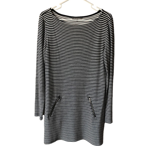 VETEMENTS Abito Michael Stars Shift Tg M Nero + Bianco Righe Manica Lunga Donna