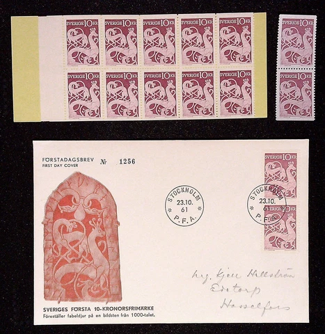 H211 Sweden 1968 Scott 592 MNH booklet + FDC peackock bird on Rune stones RARE Cover