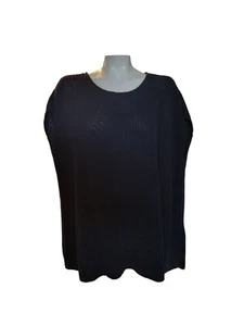 Suéter Eileen Fisher Negro Tejido Abierto Túnica Orgánica 2X Diseñador Cuadrado Transpirable - Imagen 1 de 8