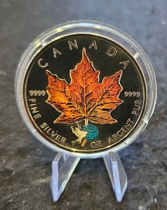 Maple Leaf 5 Dollars 1 Unze 2002  Silberbarren St.Farbiges Ahornblatt Frühling - Bild 1 von 2