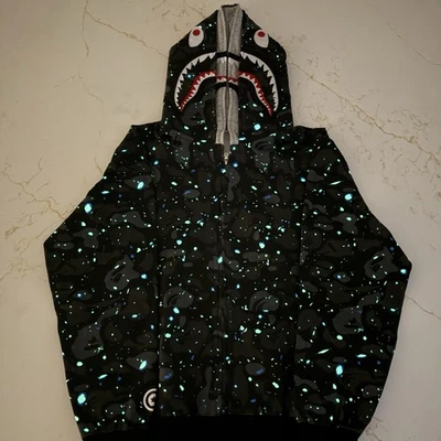 BAPE Space Camo Double Shark WGM Full Zip Double Hood Hoodie Size XL Foto 1 de 4