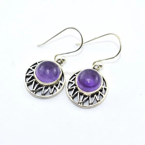 Pendientes de amatista natural para mujer 925 plata esterlina minimalista pen... - Imagen 1 de 7
