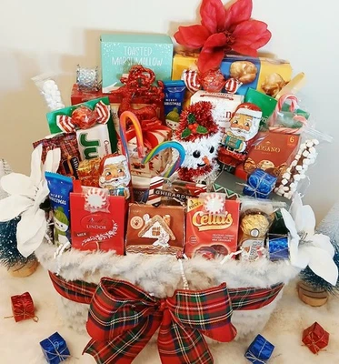 Cesta de regalo gourmet navideña de lujo bocadillos corporativos cacahuetes chocolate Foto 1 de 3