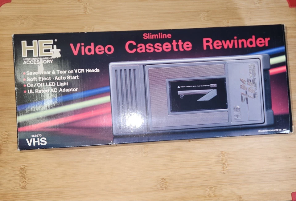 De Colección Jasco Slimline Video Cassette Rebobinadora Nuevo En Caja Slimline VHS HE+ He8670 Foto 1 de 1