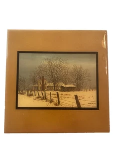 Robert A Tino “Homecoming” Art Tile. Beautiful Tan Tile 8x8 Farmhouse in Winter - Picture 1 of 5