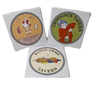 Set of 3 Vtg Homer Laughlin Williamsburg Tavern Trivets Wall Art . 5 7/8" Sq - Picture 1 of 11