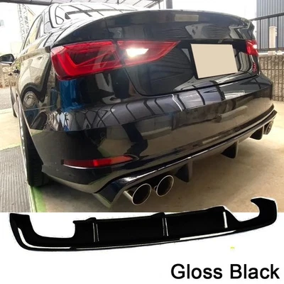 Fit For Audi A3 8V Standard Sedan 2013-2016 Gloss Black Rear Bumper Diffuser Lip - Image 1 of 4